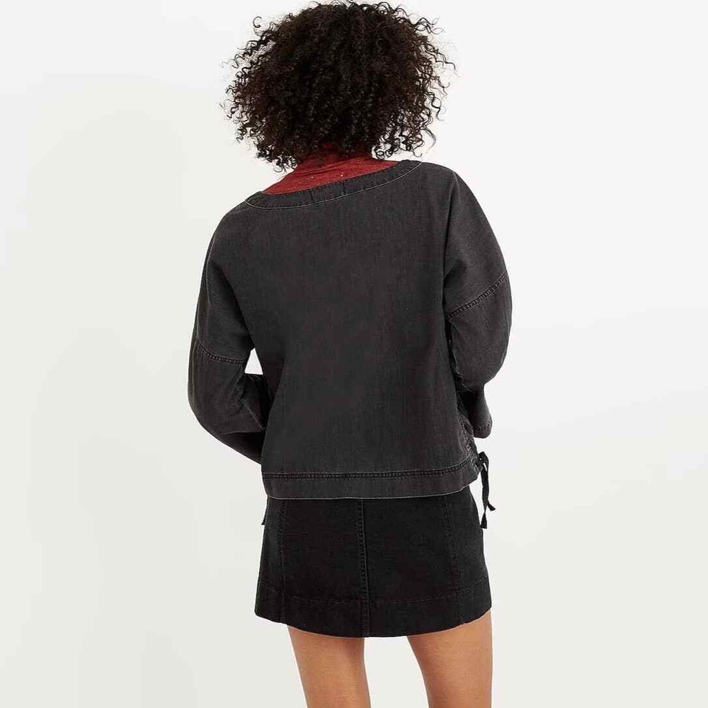 MADEWELL Shirt Womens Small Gray Denim Side Lace Top Sloan Black NWT - Picture 3 of 16
